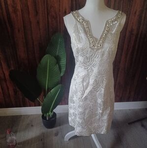 Lilly Pulitzer off white/gold beaded dress 8